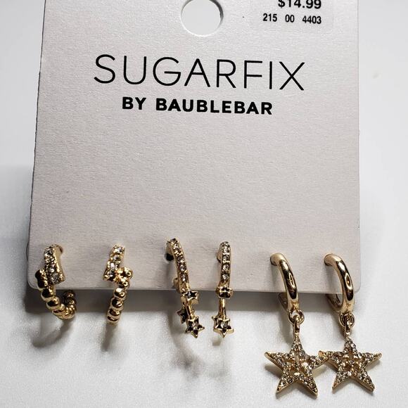 Sugarfix by Baublebar Gold  Star Charm Huggie Hoop Earring Set - Picture 1 of 5